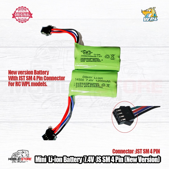 Mini Li-ion Battery 7.4V JST SM 4 PIN (New Version) for WPL RC
