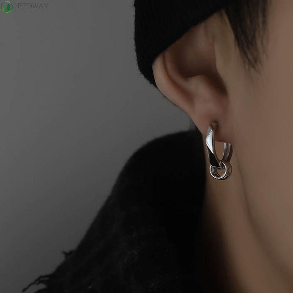 NEEDWAY Man Hoop Earrings Perak Sederhana Hiphop Punk Fashion Perhiasan Fashion Tampan