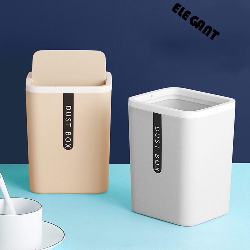 【 ELEGANT 】 Keranjang Sampah Kreatif Plastik Untuk Rumah Kantor Desktop Dustbin Dengan Tutup Swing Trash Can