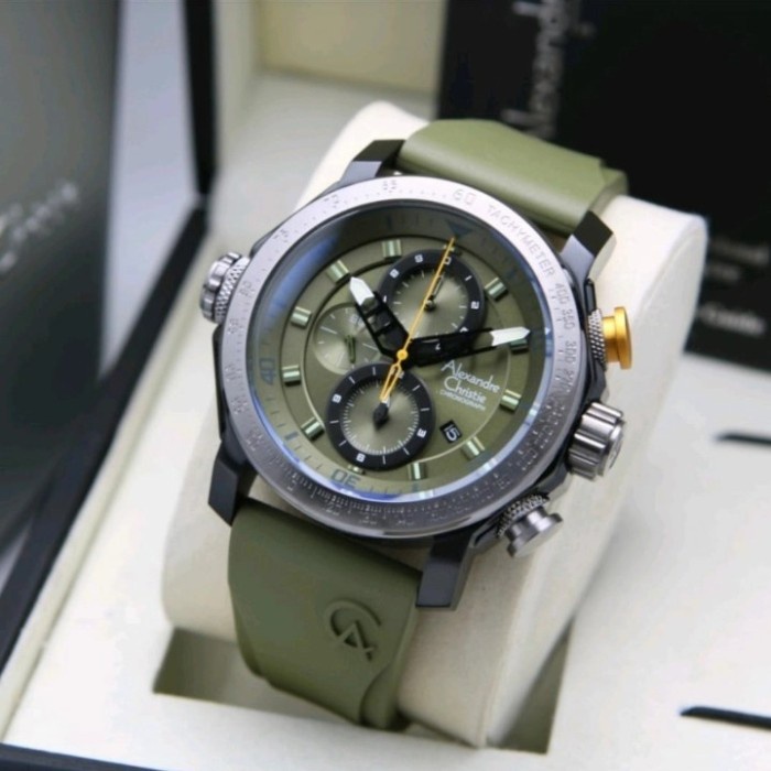 Jam Tangan Alexandre Christie Pria AC 6565 ORIGINAL Karet - Green