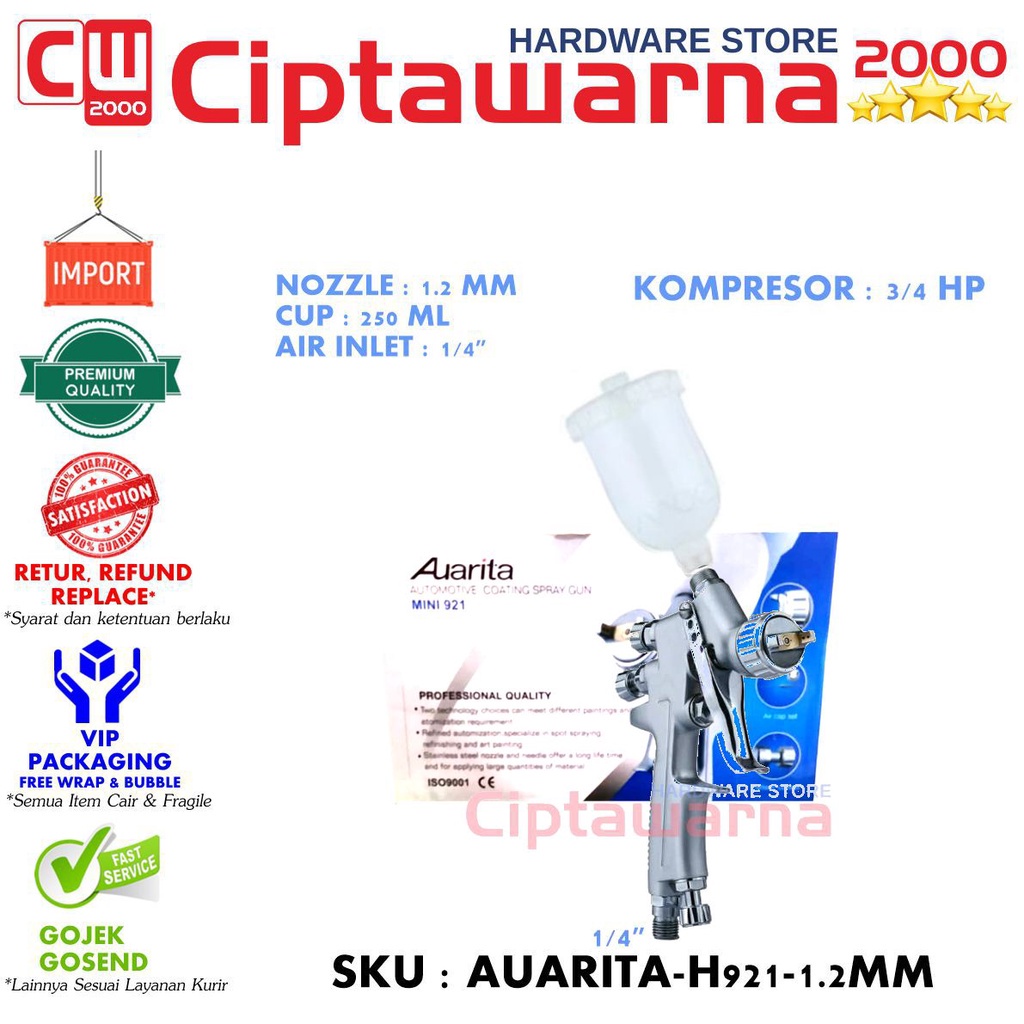 AUARITA H921 Spray gun HVLP Auarita Spraygun Angin Nozzle 1.2mm