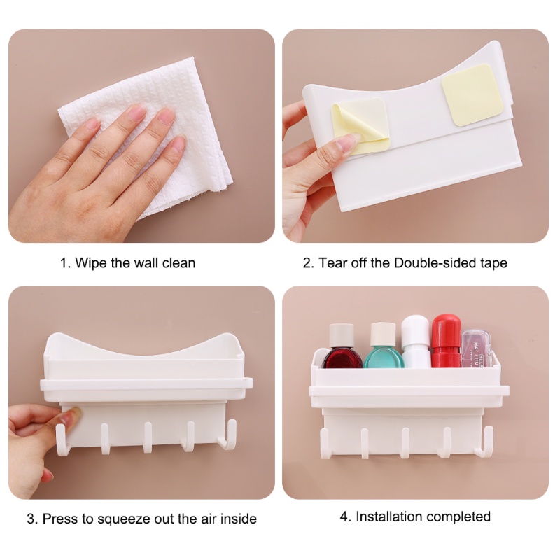 1pc Rak Penyimpanan Ikat Rambut Yang Dipasang Di Dinding Multifungsi/ Kotak Organize Plastik Perekat Diri Portabel Dengan Kait/ Rak Penyimpanan Aksesori Rambut Rumah