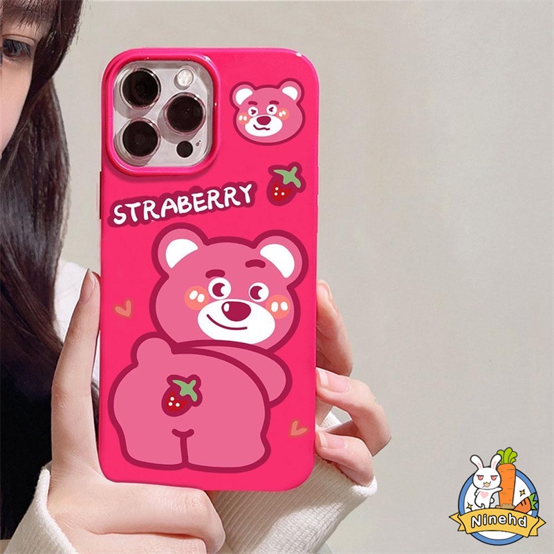 IPHONE Casing Ponsel Beruang Strawberry Mawar Merah Kartun Lucu Kompatibel Untuk Iphone14 13 12 11 Pro Max X Xr Xs Max8 7 6 6s Plus SE 2020 Perlindungan Lensa Shockproof Silikon Lembut Tpu Penutup Belakang