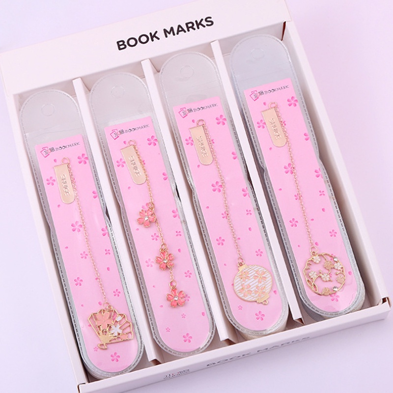 Liontin Seri Sakura Halus Bookmark Bookmark Sekolah Bunga Sakura Dengan Rantai Logam