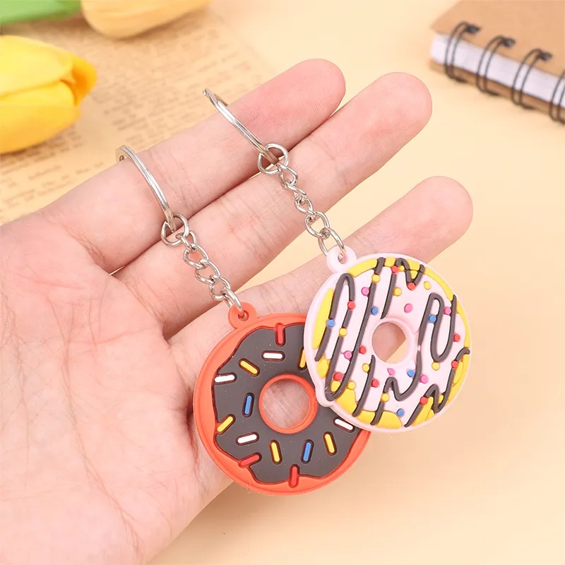 Sweet Donut PVC Gantungan Kunci Colorful Donut Makanan Keyrings Untuk Wanita Tempat Kunci Mobil Aksesoris Handbag Ornamen Hadiah Pesta