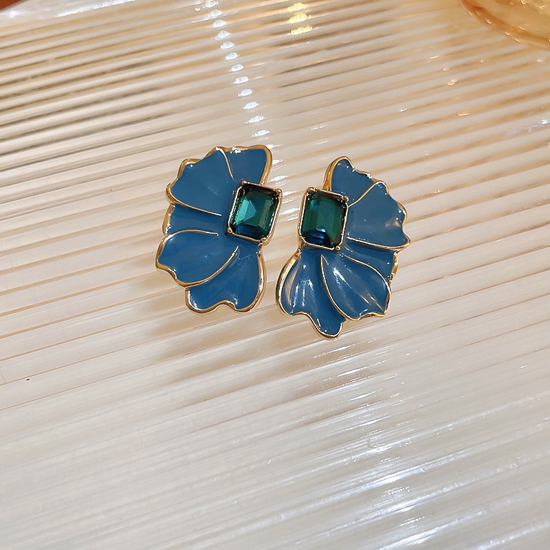 Deartiara Korea Selatan East Gate Drop Oil Blue Petal Earrings Fashion Dan Sapphire Serbaguna Anting Kelopak Lima Daun