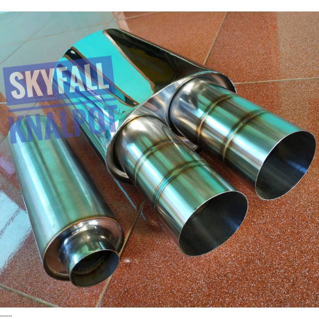 Knalpot Racing Mobil SEBRING ZEBRING HKS Cacing Cabang Dua Double hole Dan Resonator Stainlees MUFFL