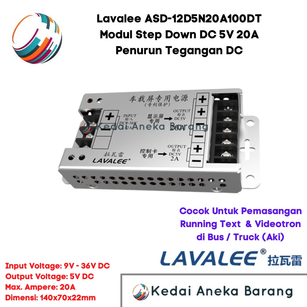 LAVALEE DC Buck Converter 9V-36V 36V 24V 12V Step Down 5V 20A Stepdown Trafo Travo Aki Mobil Bus Mod