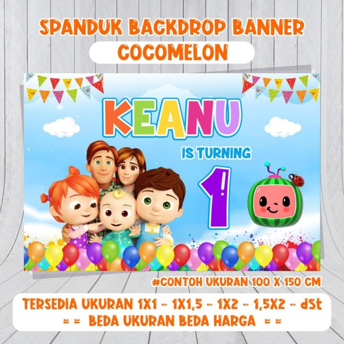 backdrop ulang tahun anak Cocomelon Uk. 1x1,5 - Tanpa Foto