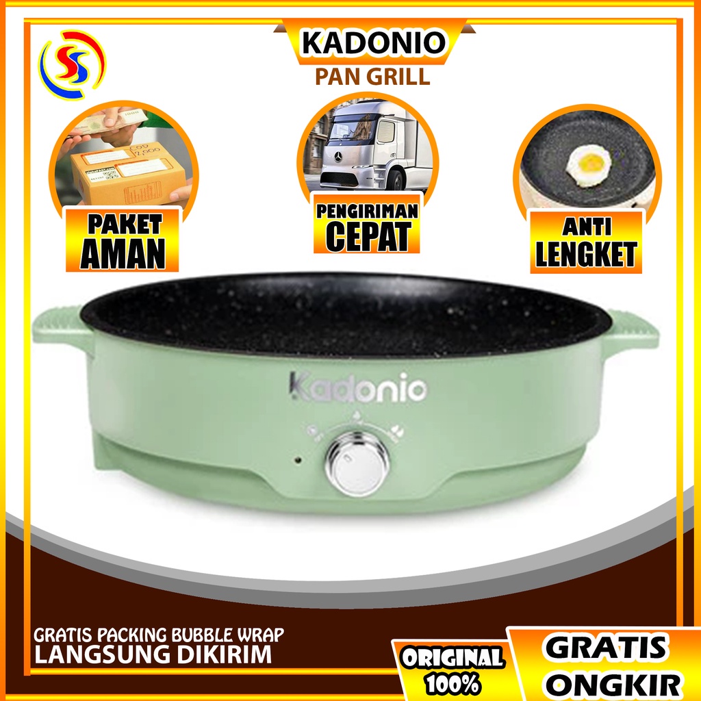Grill Pan KADONIO Panggangan BBQ Panci Listrik 450W Low Watt Kenop Kontrol Suhu 2 Gigi Kekuatan Api 