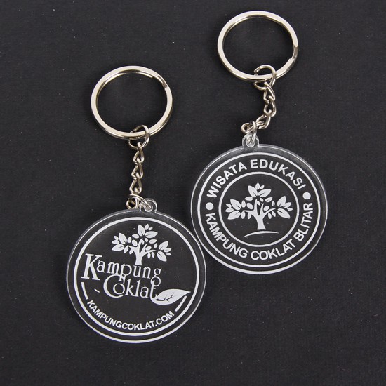 Custom Gantungan Kunci Bulat Grafir Akrilik Laser Cut | Ganci custom