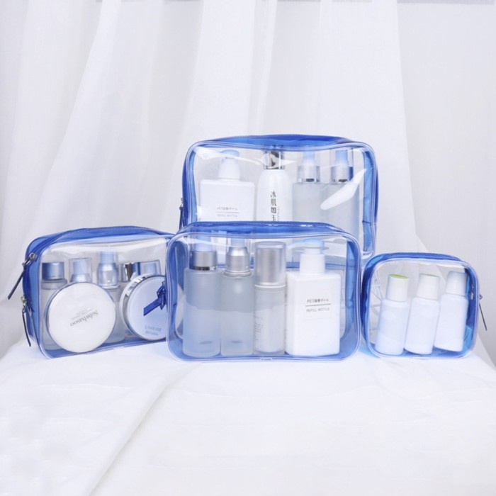 Promo - GGT Pouch Make Up Transparant Tas Skincare Bag Organizer Bahan Mika - Biru, MINI - Sedia tas
