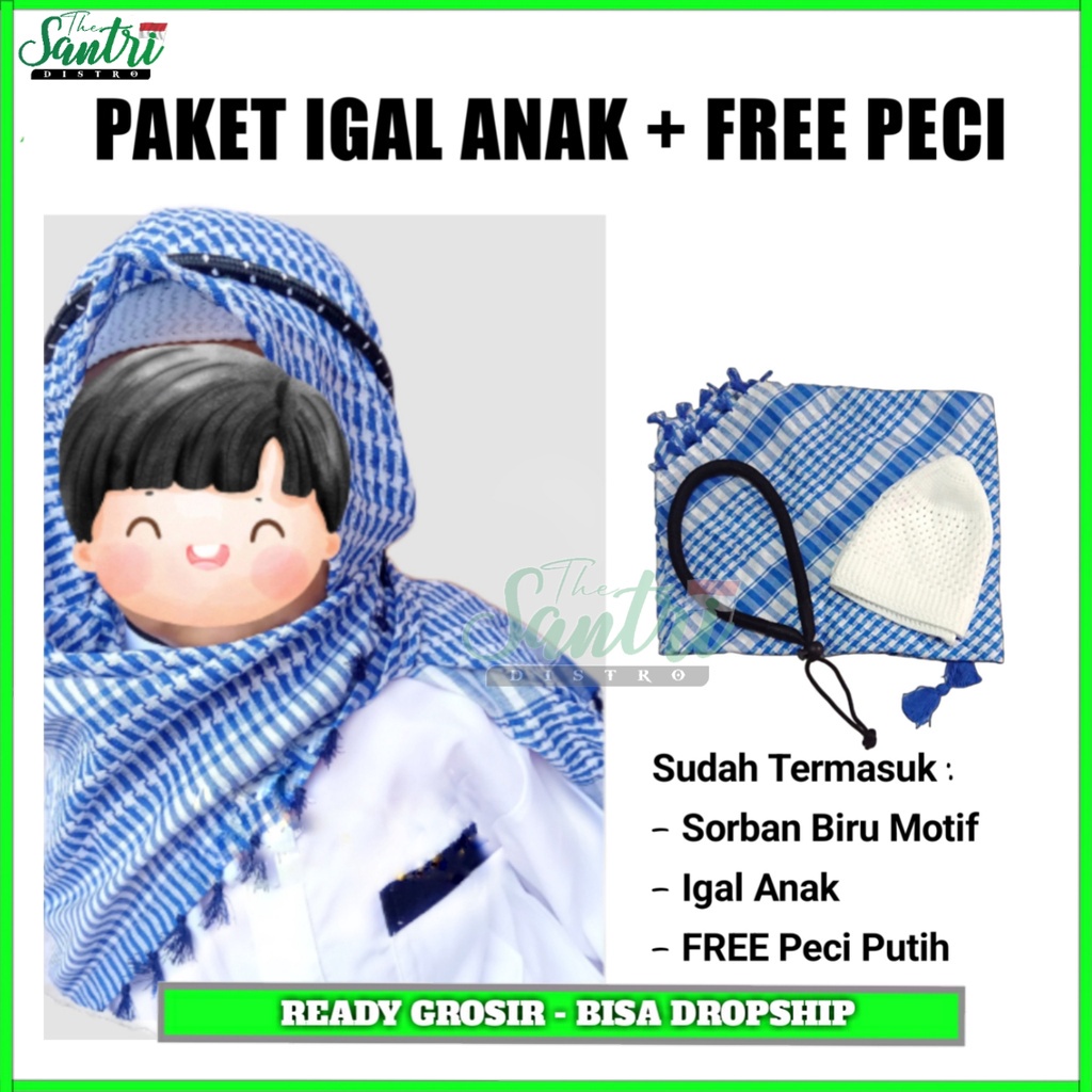 Sorban Kepala Anak Laki Laki / Sorban Arafat Anak Plus Igal Pengikat Sorban / Igal Sorban Dewasa / S