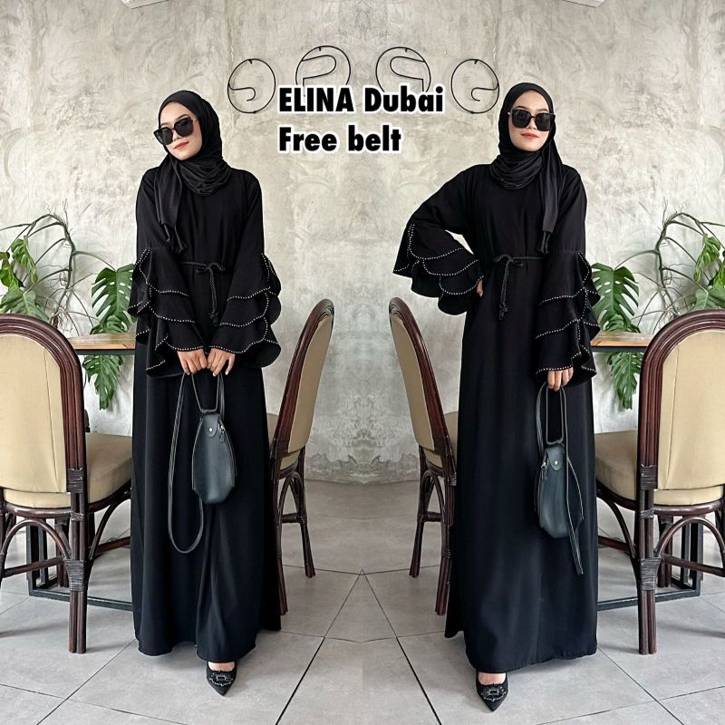 Abaya Gamis Hitam Maxy Dress Fashion Muslim Busana Wanita Turkey Murah Dubai Elina New Arrival Jubah Nyaman