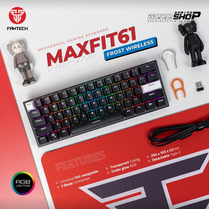 Fantech MAXFIT61 FROST Wireless Hostwap Keyboard Gaming Mechanical RGB - Putih, Bllue