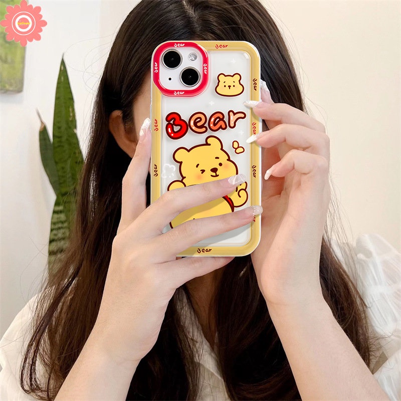 IPHONE Kartun Winnie the Pooh Case Kompatibel Untuk Iphone11 14 13 12 Pro MAX 8Plus XR 7Plus 6 6S Plus X XS MAX Strawberry Bear Manyo Lembut TPU Airbag Shockproof Silicon Clear Phone Cover