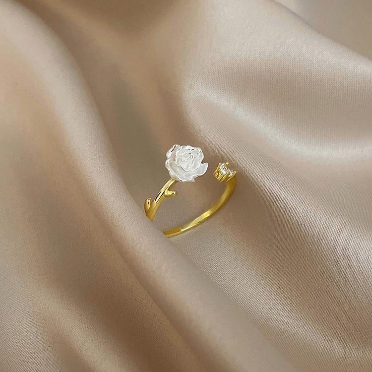 Cincin Emas Sparkling diamond camellia opening lady Korea