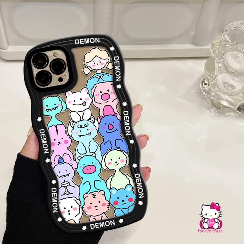 Kartun Hewan Monster Kecil Casing Realme C53 C33 C11 C25Y 9i 10c35 C15 C25 C30 C55 C21Y C25S5 6i 5i 8 C12 8i 7i 7 5s C20 8Pro 9Pro+ 9 C3 C17 C20A Wavy Edge Soft Phone Case