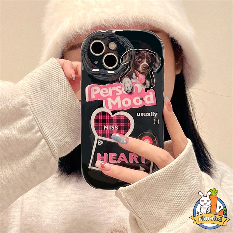 IPHONE Casing Kompatibel Untuk Iphone14 13 12 11 Pro Max X Xr Xs Max8 7 6 6s Plus SE ins Gaya Korea Anjing Lucu Pink Inggris Phone Case Soft TPU All Inclusive Cover Pelindung Anti Jatuh