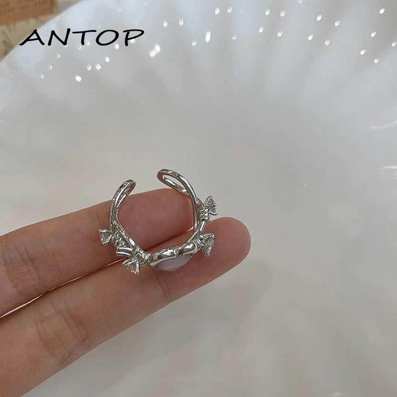 [Antopgrosir Duri Opal Zirkon Cincin Ring Desain Rasa Pink Cinta Perempuan Manis Keren Fashion