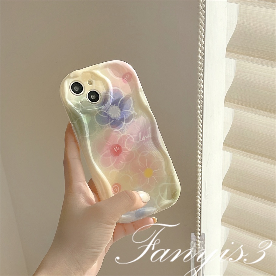 Compatible For IPhone 14 13 12 11 Pro Max X XR Xs Max 8 7 6s Plus SE 2020 Kompatibel Untuk Halo Berwarna Bunga Gelombang Telepon Case TPU Silicon Lembut Cover Pelindung