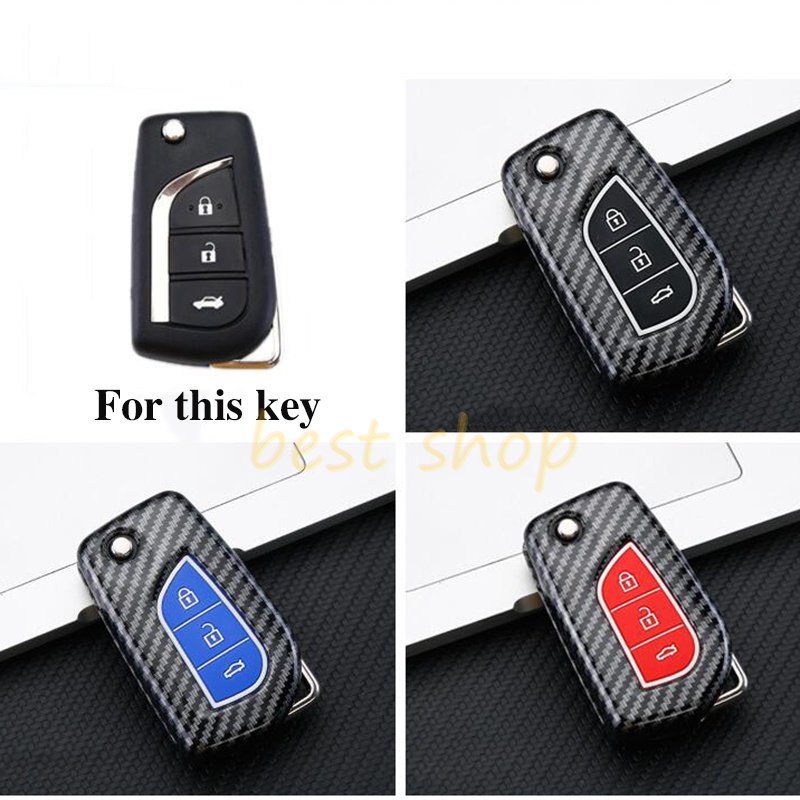 Carbon ABS Key Cover Case Fob Shell Untuk Toyota Forturner ALTIS REVO INNOVA Hilux Auris Corolla Avensis Verso Yaris