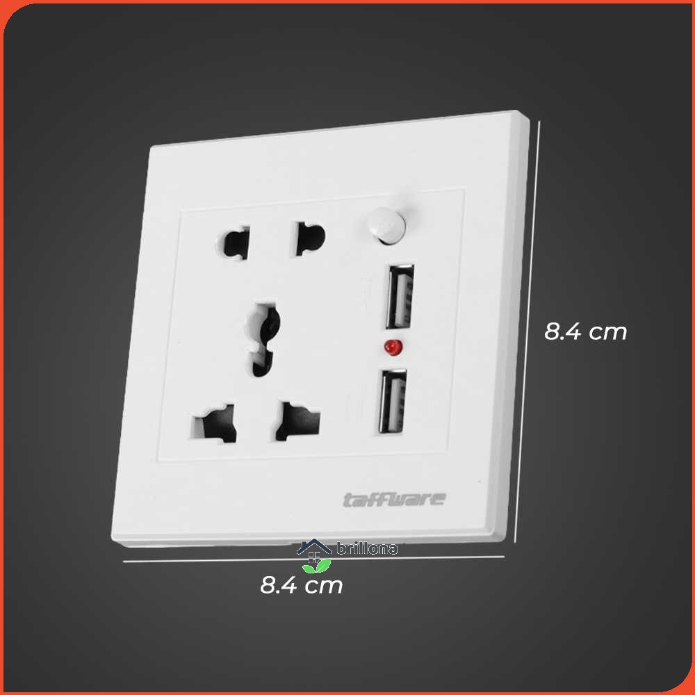 Taffware Stop Kontak Universal UK EU US 2 Port USB On Off Switch - LC-19