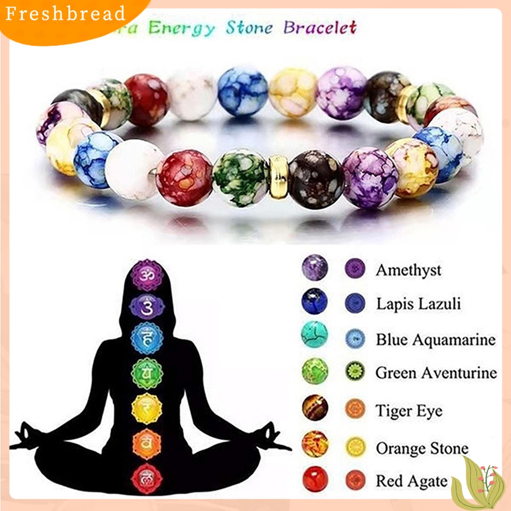 < Freshbread > Beads Gelang Manik-Manik Warna-Warni Tali Elastis Adjustable All-match Hadiah Hias Faux Volcanic Agate Stone Energy Bangle Fashion Charm Untuk Pacaran
