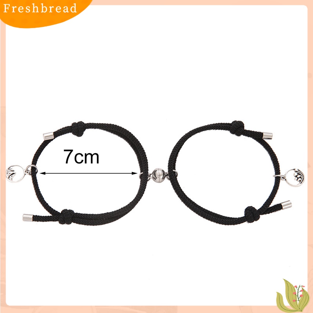 &lt; Freshbread &gt; 2Pcs Gelang Couple Liontin Bulat Adjustable Pria Wanita Geometri Tahan Lama Cord Bracelets Untuk Hari Kasih Sayang