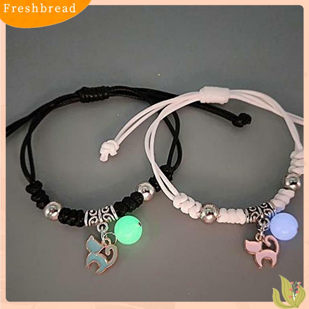 &lt; Freshbread &gt; 1pasang Gelang Persahabatan Eye-catching Luminous Pengerjaan Halus Liontin Geometris Hias Perhiasan Cross Adjustable Pasangan Kekasih Gelang Untuk Teman