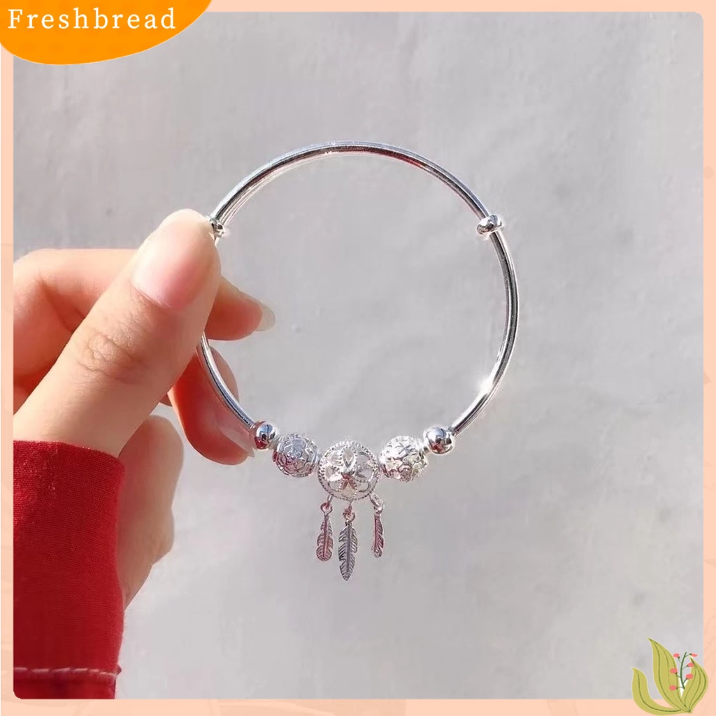 &lt; Freshbread &gt; Wanita Gelang Bentuk Lingkaran Manik Bulat Elegan Dipoles Mudah Cocok Dengan Warna Silver Keadaan Yang Dapat Disesuaikan Keadaan Yang Dapat Disesuaikan Bulu Rumbai Lady Bangle Hadiah