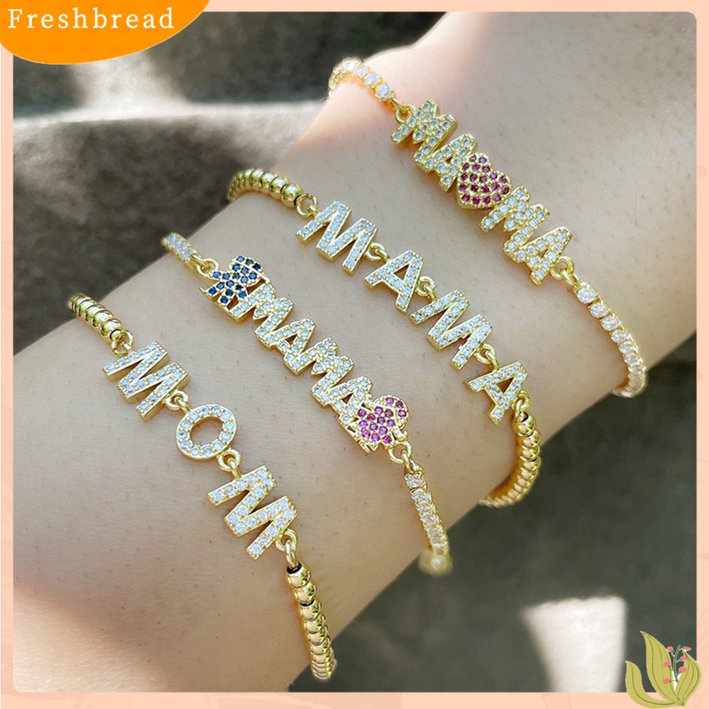 &lt; Freshbread &gt; Liontin Gelang Adjustable Cubic Zirconia Personalized Electroplating Letter Decor Hias Pengerjaan Halus MAMA Liontin Rantai Gelang Hadiah Ulang Tahun