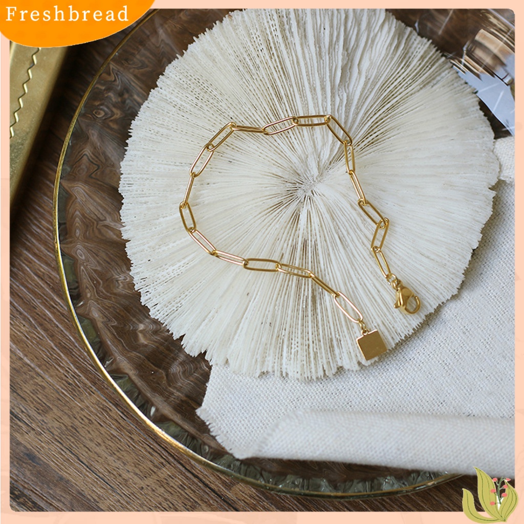 &lt; Freshbread &gt; Gelang Wanita Tidak Luntur Rantai Tebal Eye-catching Semua Pertandingan Hadiah Perhiasan Yang Dapat Disesuaikan Berlapis Emas Wanita Square Pendant Chain Bracelet Dekorasi Untuk Kehidupan Sehari-Hari