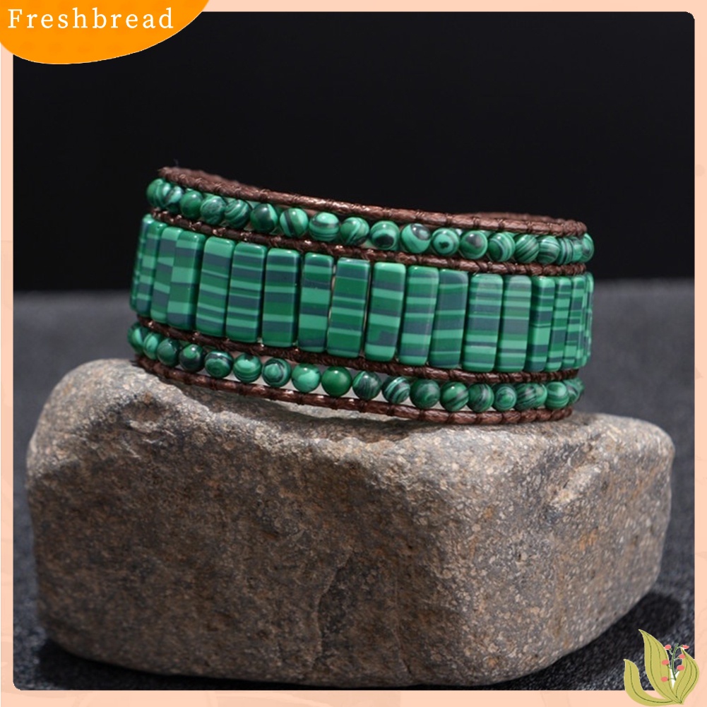 &lt; Freshbread &gt; Boho Wanita Kulit Imitasi Multilayer Malachite Manik-Manik Bunga Gelang Perhiasan