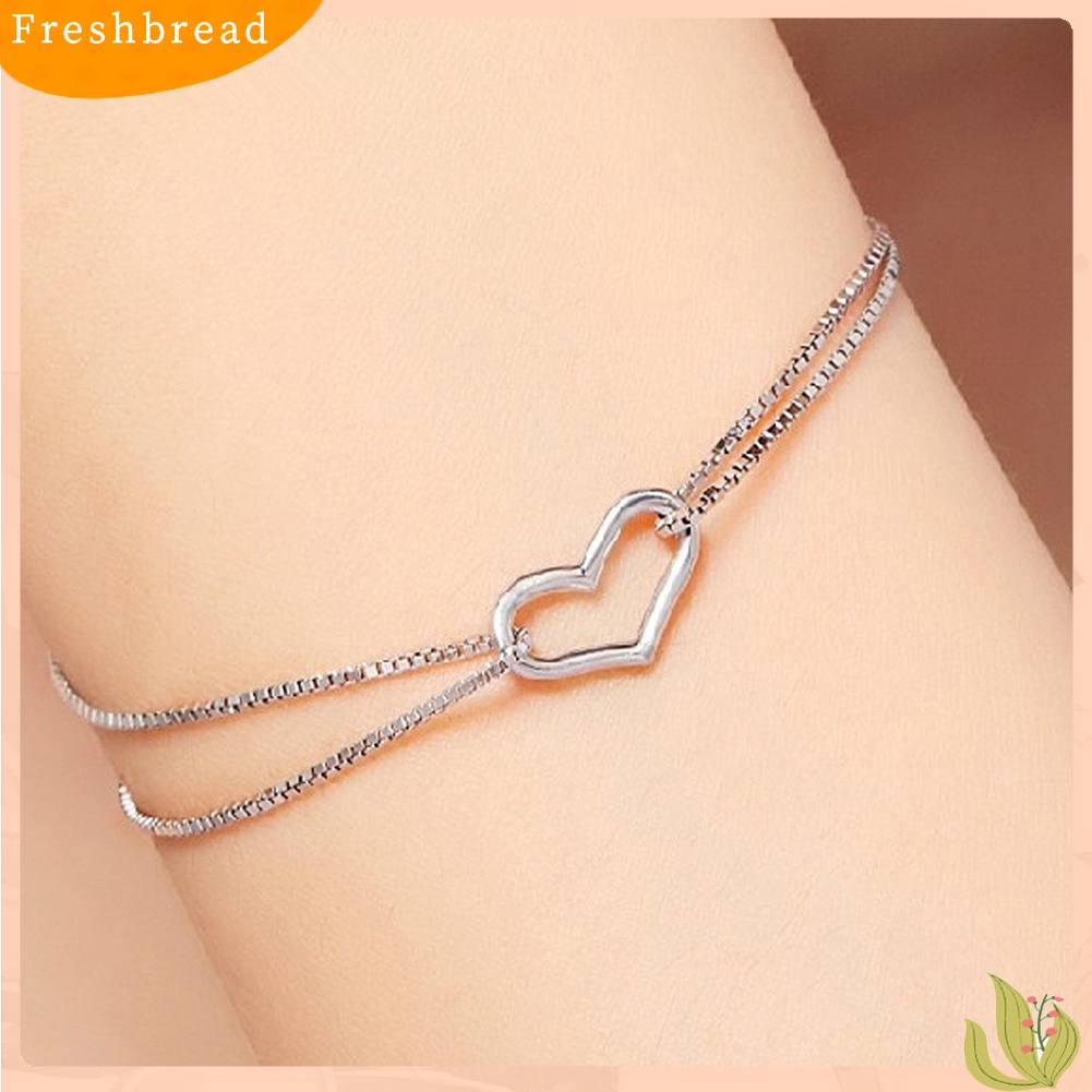 &lt; Freshbread &gt; Fashion Wanita Rantai Lapisan Ganda Berongga Jantung Pesona Gelang Bangle Perhiasan