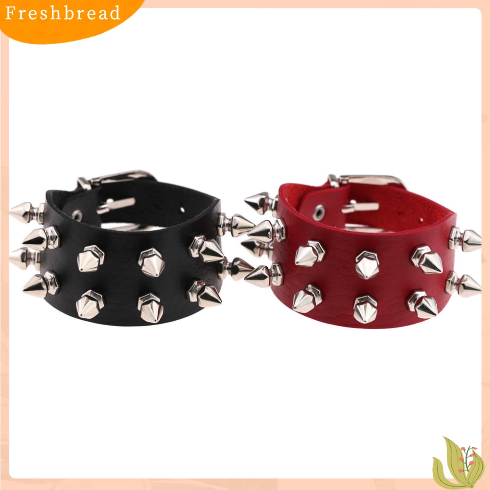 &lt; Freshbread &gt; Fashion Faux Kulit Paku Keling Gesper Lebar Adjustable Gelang Pergelangan Tangan Dekorasi