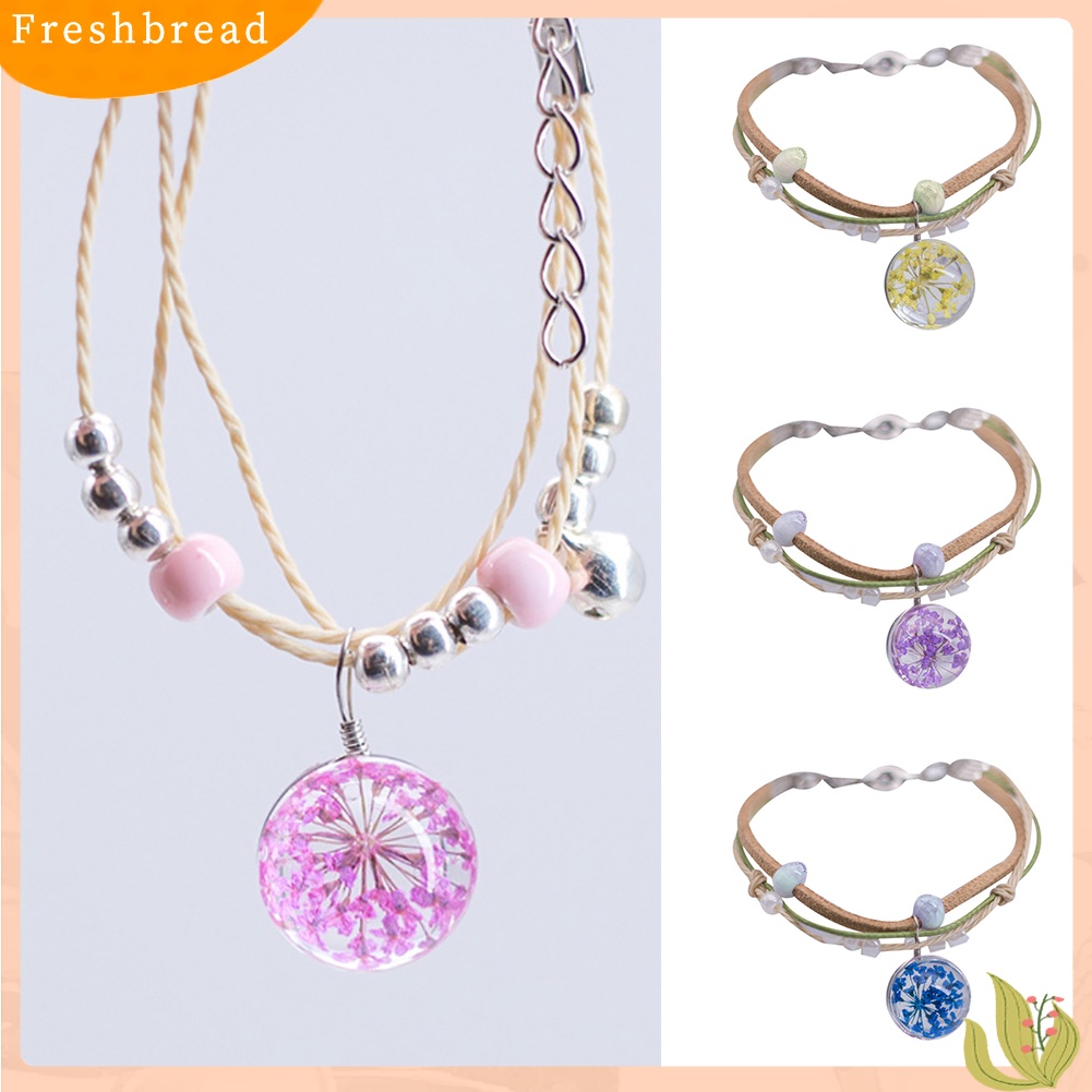 &lt; Freshbread &gt; Fashion Bola Kaca Bunga Kering Gelang Menenun Handmade Beads Women Jewelry