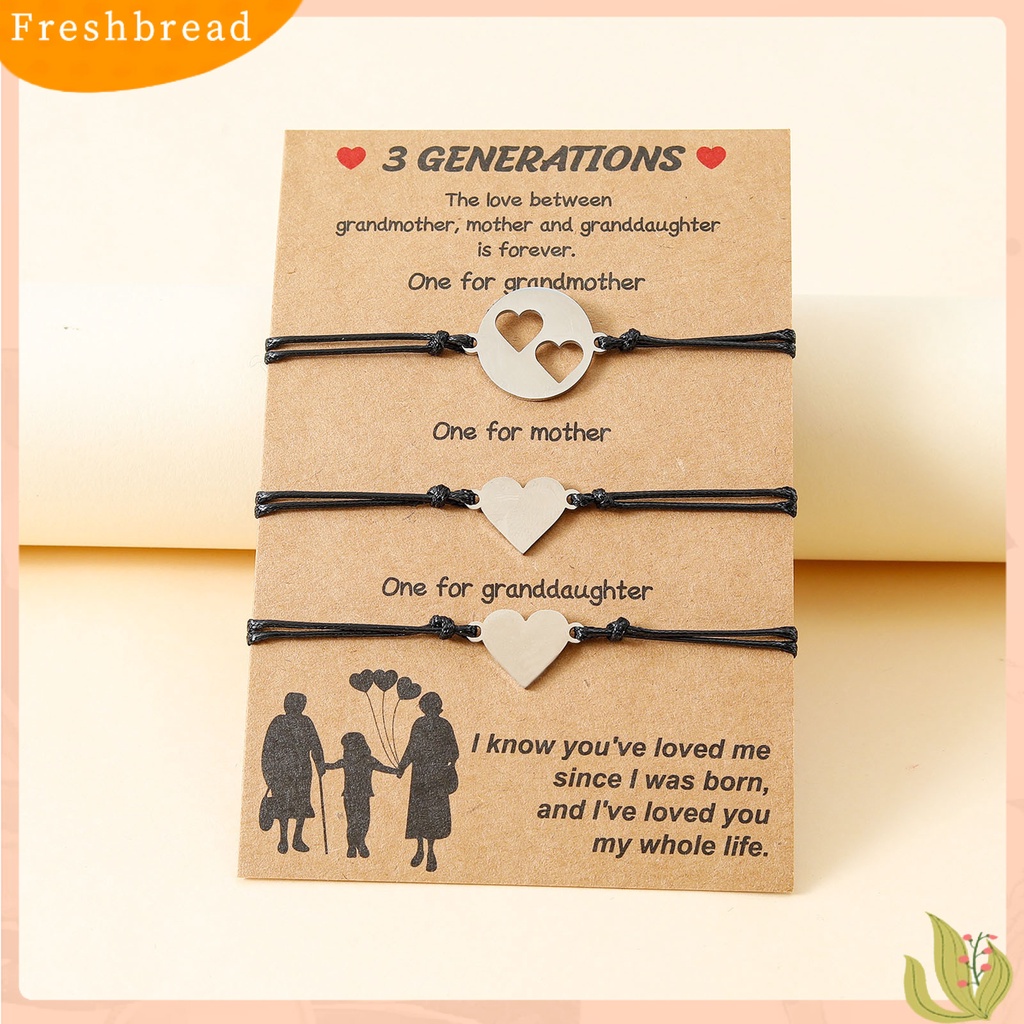 &lt; Freshbread &gt; 3Pcs/Set Gelang Ibu Berongga Keluar Jantung Perhiasan Adjustable Bright Luster Bracelets Untuk Hari Ibu