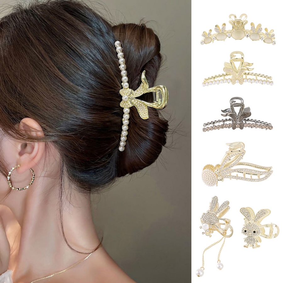 Korea Alloy Kelinci Mutiara Berlian Imitasi Rambut Klip Lucu Kristal Rumbai Jepit Rambut Hairpin Woman Hair Accessories