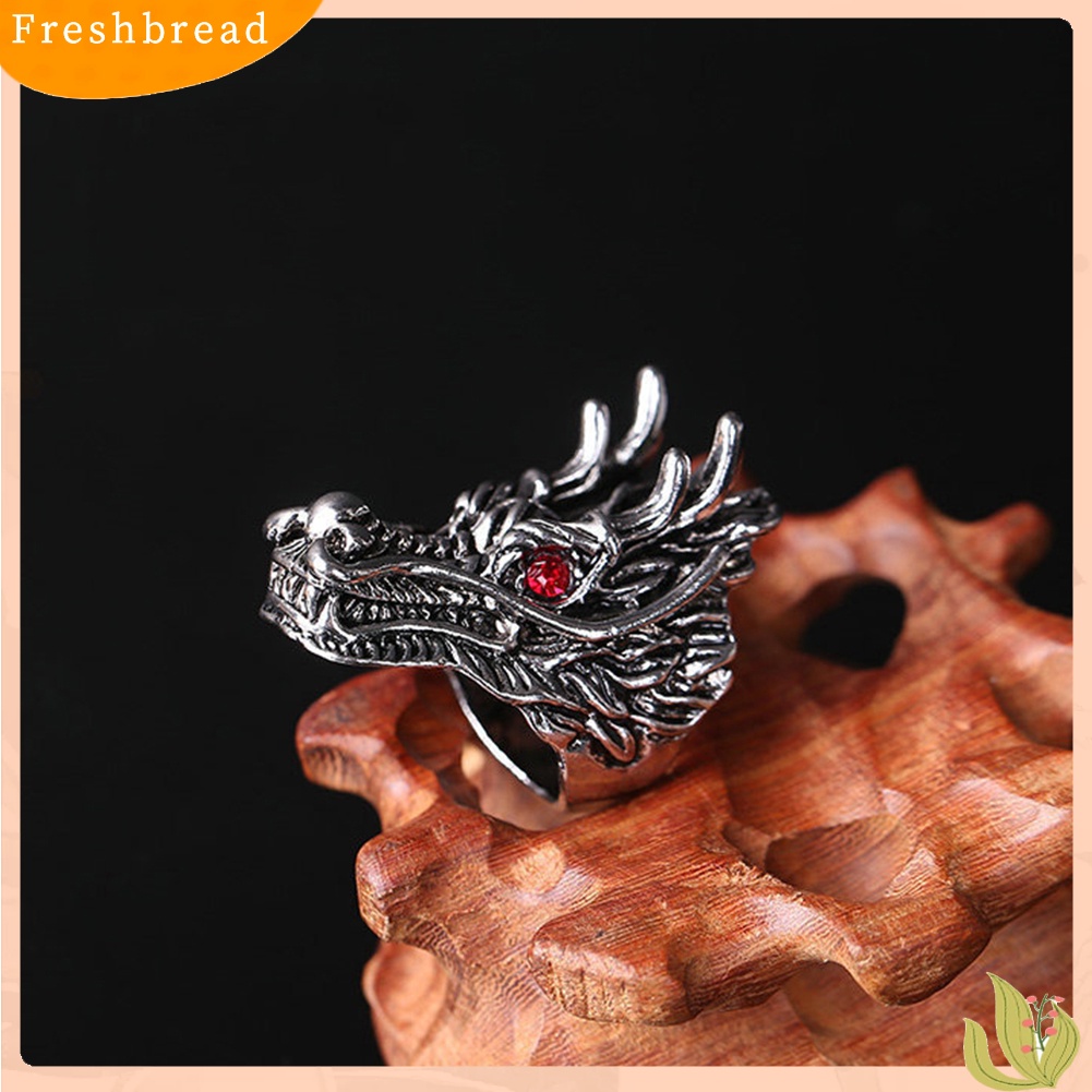 &lt; Freshbread &gt; Punk Pria Cubic Zirconia Hias Ukir Naga Kepala Jari Cincin Pesta Perhiasan Hadiah