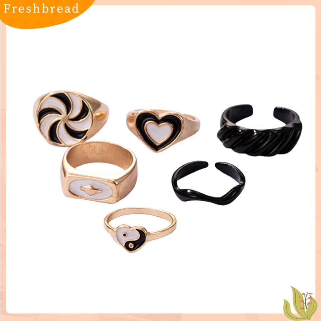 &lt; Freshbread &gt; 6Pcs/Set Lebar Pembuka Dapat Ditumpuk Cincin Unisex Kincir Angin Jantung Tai Chi Jari Cincin Perhiasan Accessaries