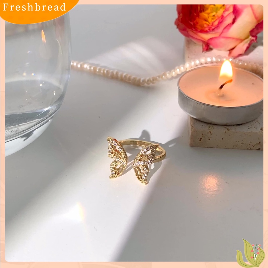 &lt; Freshbread &gt; Cincin Jari Bentuk Indah Bahan Alloy Tahan Karat Hias Butterfly Wanita Open Ring Untuk Anak Perempuan