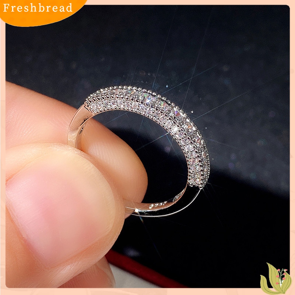 &lt; Freshbread &gt; Unisex Cincin Bulat Cubic Zirconia Perhiasan Bersinar Terang Kilau Jari Cincin Hadiah Hari Kasih Sayang