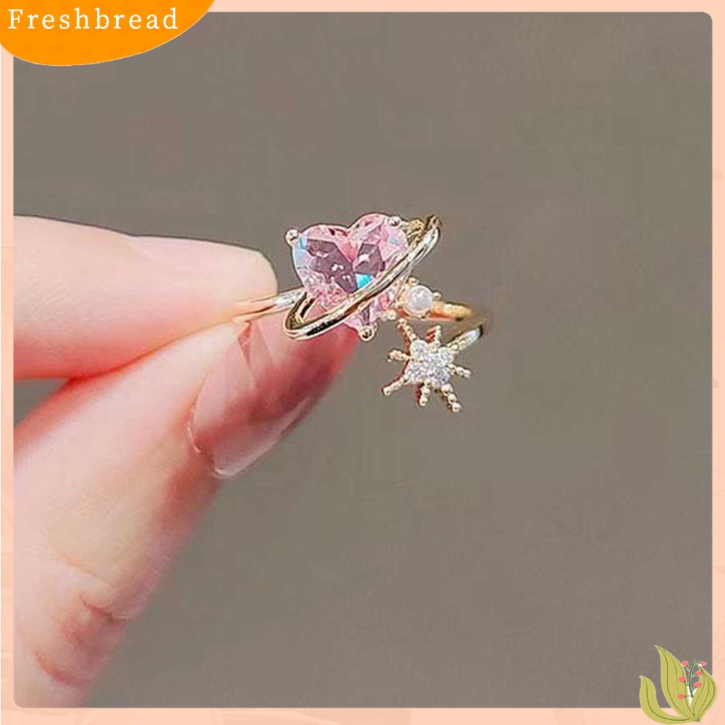 &lt; Freshbread &gt; Cincin Wanita Bentuk Hati Berlian Imitasi Mengkilap Opening Wedding Circlet Untuk Ulang Tahun