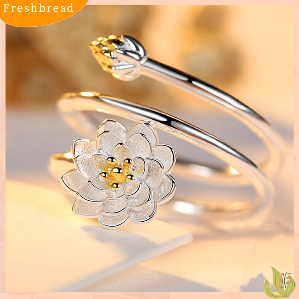 &lt; Freshbread &gt; Wanita Cincin Indah Halus Double-layer Lotus Shape Opening Adjustable Lady Circlet Gift