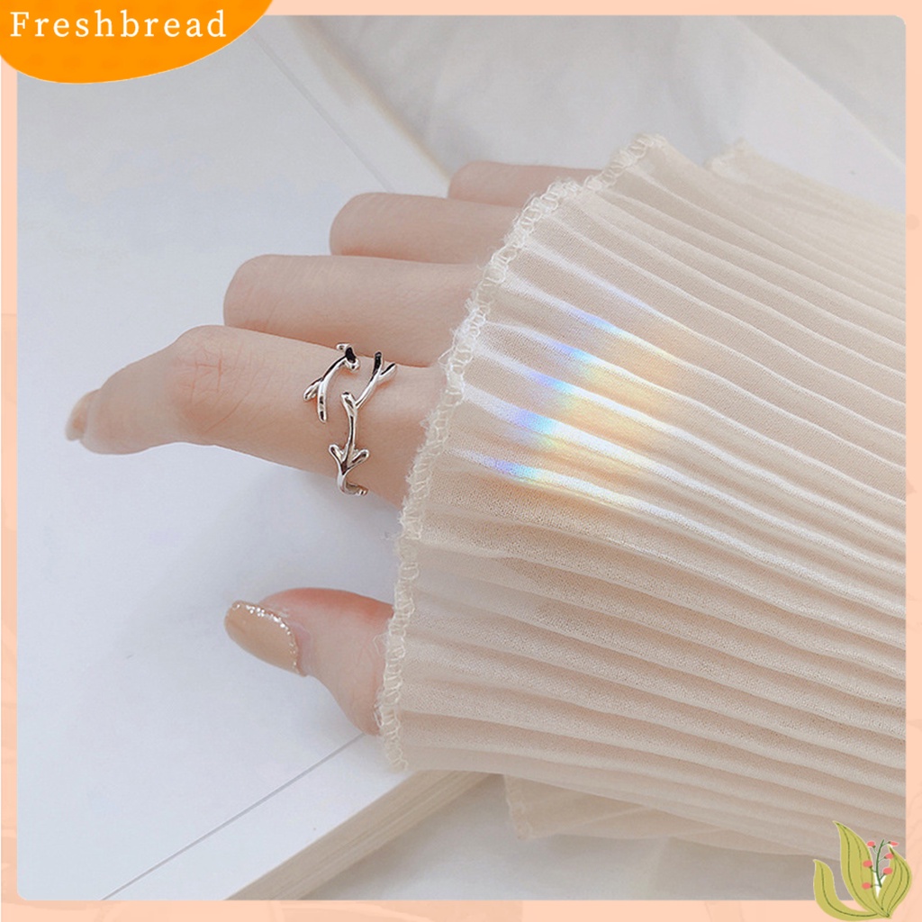 &lt; Freshbread &gt; Open Ring Adjustable Geometris Electroplating Antler Charming Decoration Tahan Aus Cabang Sederhana Daun Cincin Tipis Aksesori Perhiasan