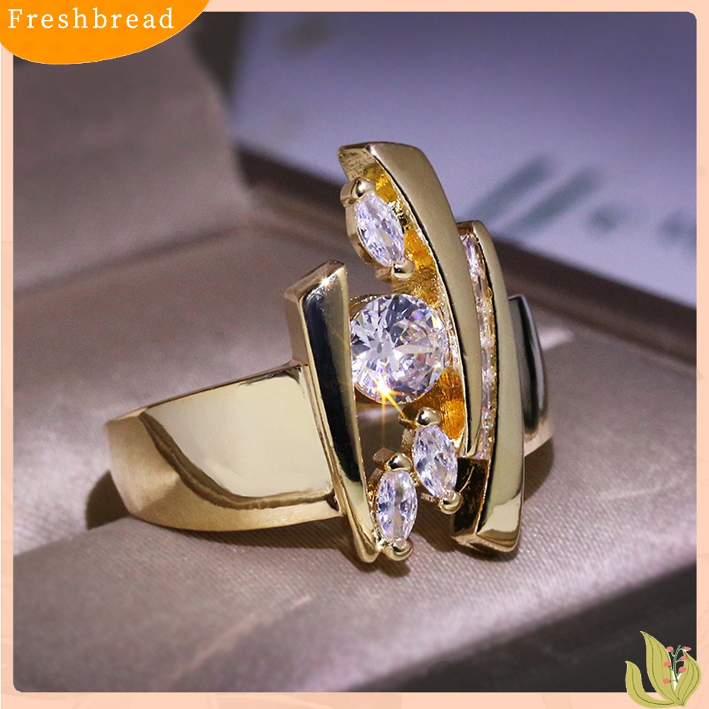 &lt; Freshbread &gt; Mewah Marquise Cut Putaran Berlian Imitasi Bertatahkan Geometris Jari Cincin Perhiasan Hadiah