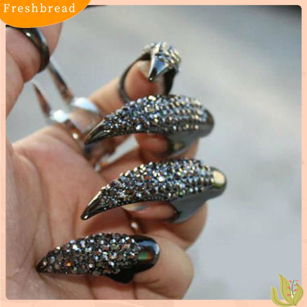 &lt; Freshbread &gt; Eagle Claw Rock Style Unisex Cincin Paduan Ujung Jari Panjang Berlian Imitasi Cincin Kuku Cosplay Accessaries