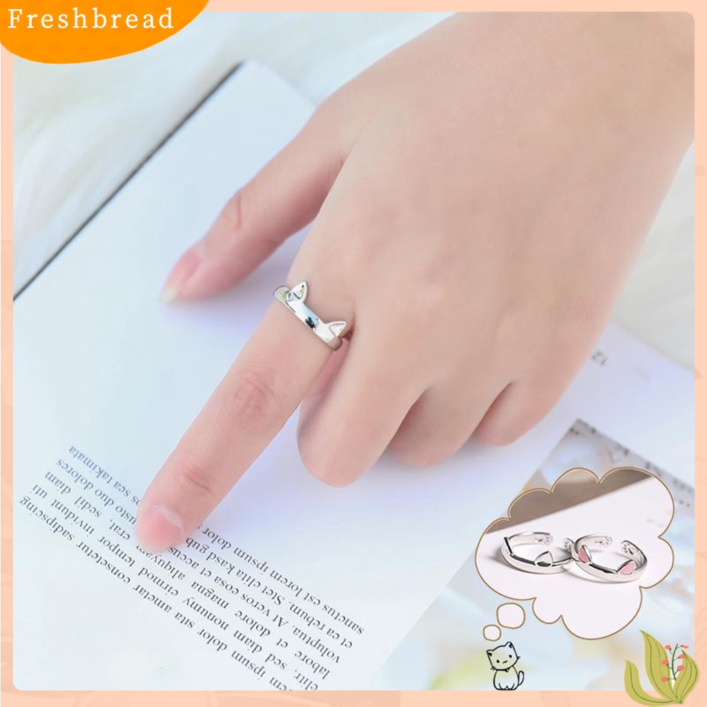 &lt; Freshbread &gt; Cincin Couple Telinga Kucing Plating Dekorasi Perhiasan Pembukaan Adjustable Finger Ring Untuk Pakaian Sehari-Hari