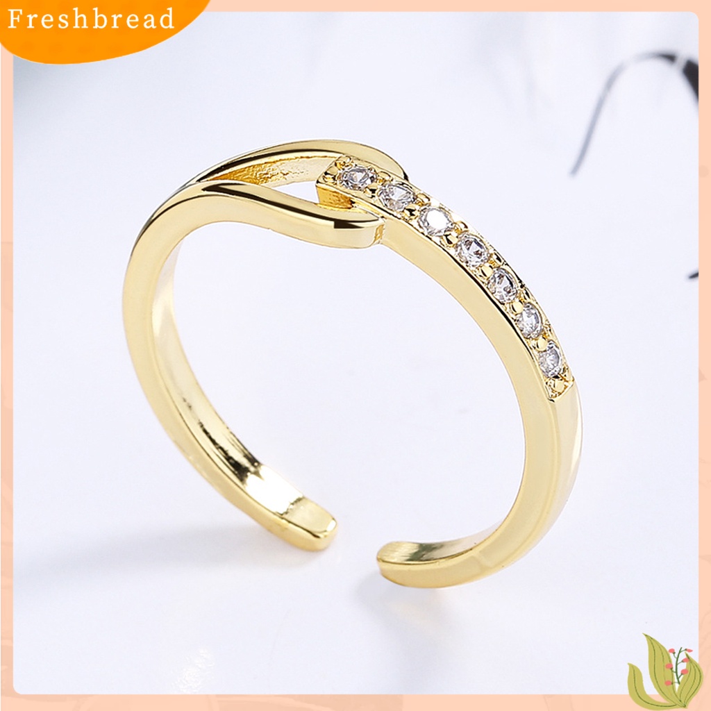 &lt; Freshbread &gt; Wanita Cincin Persimpangan Pembukaan Temperamen Berongga Keluar Berlian Imitasi Cincin Jari Perhiasan Fashion